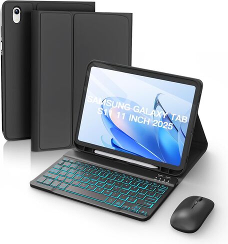 Keyboard Case for Samsung Galaxy Tab S11 11-inch 2025 (SM-X730/SM-X736B), Mouse and Detachable Wireless Keyboard, 7-Color Backlight, Slim Case with Pencil Holder, Grey in Saudi Arabia