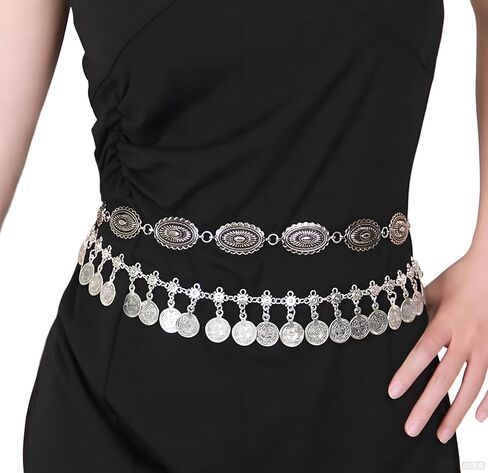 Western Concho Belt for Women Cowgirl Metal Belt Vintage Boho ChainBelt for Dresses Jeans & Country Concert Outfit in Saudi Arabia
