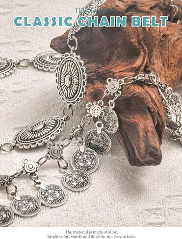 Western Concho Belt for Women Cowgirl Metal Belt Vintage Boho ChainBelt for Dresses Jeans & Country Concert Outfit in Saudi Arabia