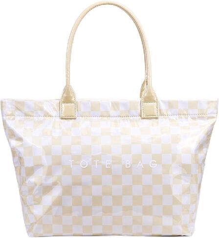 حقيبة حمل مربعة كبيرة منقوشة من مادة PVC للنساء حقيبة يد مطبوعة بحروف بلاستيكية للعمل والتسوق in Kuwait