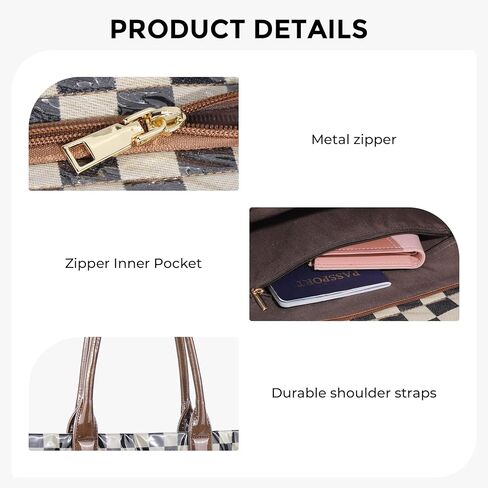 Checkered Tote Bag Large Plaid PVC Tote Bag for Women Plastic Letters Print Handbag for Work Shopping in Saudi Arabia