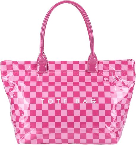 Checkered Tote Bag Large Plaid PVC Tote Bag for Women Plastic Letters Print Handbag for Work Shopping in Saudi Arabia