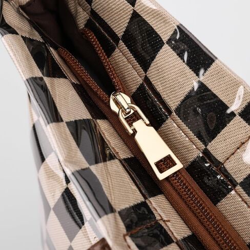Checkered Tote Bag Large Plaid PVC Tote Bag for Women Plastic Letters Print Handbag for Work Shopping in Saudi Arabia