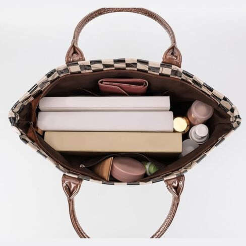 Checkered Tote Bag Large Plaid PVC Tote Bag for Women Plastic Letters Print Handbag for Work Shopping in Saudi Arabia