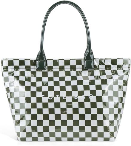 Checkered Tote Bag Large Plaid PVC Tote Bag for Women Plastic Letters Print Handbag for Work Shopping in Saudi Arabia