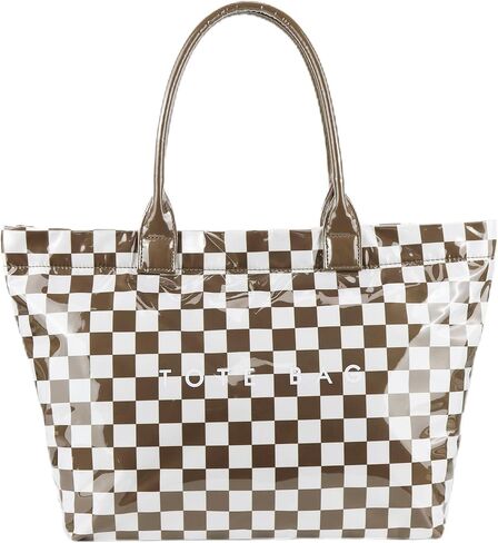 Checkered Tote Bag Large Plaid PVC Tote Bag for Women Plastic Letters Print Handbag for Work Shopping in Saudi Arabia