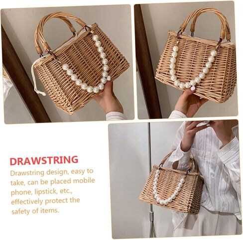 OUNONA Woven Straw Beach Bag Pearls Portable Handbag for Women Stylish Summer Tote for Vacation for Pool and Beach in Kuwait