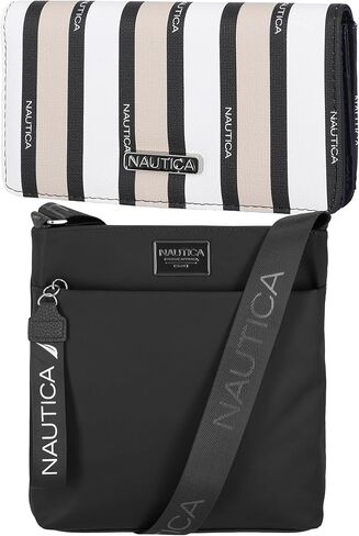 حقيبة Nautica Diver Crossbody من المينا السوداء ومحفظة Seaside رفيعة بخطوط متعددة in Saudi Arabia