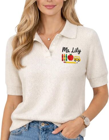 Custom Embroidered Teacher Sweater, Personalized Teacher Polo Short Sleeve Sweater Gifts for Teachers, Back to School in Saudi Arabia