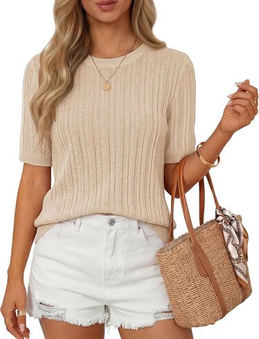 ZESICA Womens Summer Short Sleeve Knit Tops 2026 Crewneck Crochet Sweater Tops for Women Casual Trendy Tunic Blouses in Saudi Arabia