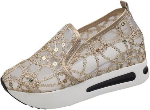 Women's Large-Size Low-top Loafers - Comfortable Breathable mesh Upper, Thick Sole for Elevated Casual Shoes, Suitable for Daily wear in Saudi Arabia