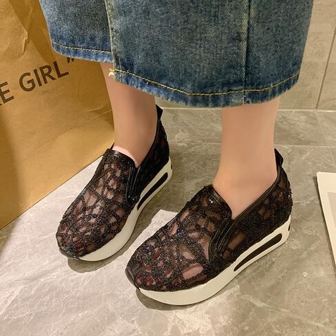 Women's Large-Size Low-top Loafers - Comfortable Breathable mesh Upper, Thick Sole for Elevated Casual Shoes, Suitable for Daily wear in Saudi Arabia