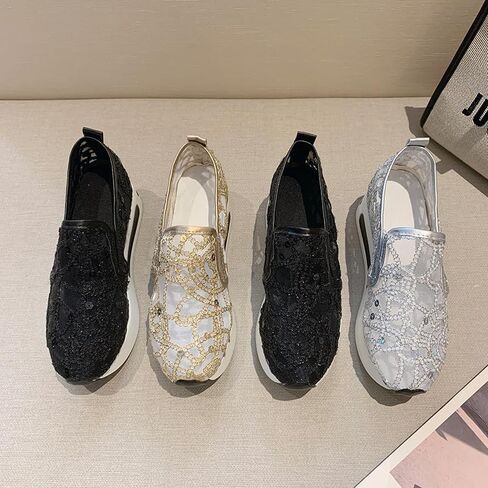 Women's Large-Size Low-top Loafers - Comfortable Breathable mesh Upper, Thick Sole for Elevated Casual Shoes, Suitable for Daily wear in Saudi Arabia