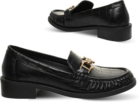 TARYN ROSE Korrin Women’s Croco Embossed Loafers with Gold Bit Detail – Classic Slip-On Dress Shoes with Cushioned Insole & Low Block Heel for Work, Travel & Everyday Style in Saudi Arabia