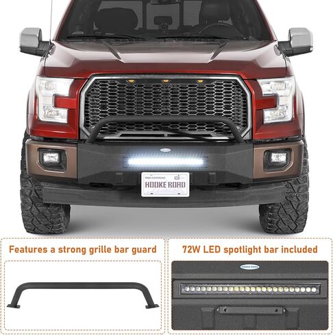 Hooke Road F150 Front Bumper for 2015 2016 2017 F-150 Pickup Trucks | Off-Road Stubby Bumper with Bull Bar & 72W LED Light Bar (Not for Raptor) in Saudi Arabia