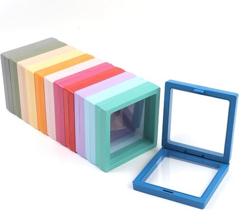 12 Pcs 3D Floating Frame Display Case PE Film Jewelry Display Stand Box Ornament Organizer Suspended Display Boxes 12 Colors in Saudi Arabia