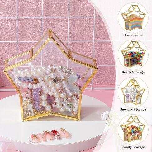 Gatuida Glass Jewelry Storage Box Small Five-Pointed Star Wishing Bottle Preserved Flower Packing Case Birthday Trinket Organizer for Home Décor in Saudi Arabia
