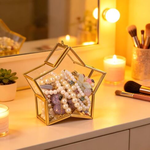 Gatuida Glass Jewelry Storage Box Small Five-Pointed Star Wishing Bottle Preserved Flower Packing Case Birthday Trinket Organizer for Home Décor in Saudi Arabia