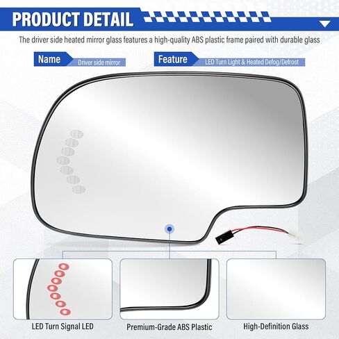 استبدال زجاج المرآة الجانبية للسائق BJSIA Fis 2003-2007 Chevy Silverado، Avalanche، Suburban، Tahoe، GMC Sierra، Yukon، Cadillac Escalade، مرآة رؤية جانبية خارجية مع إشارة الانعطاف in Kuwait