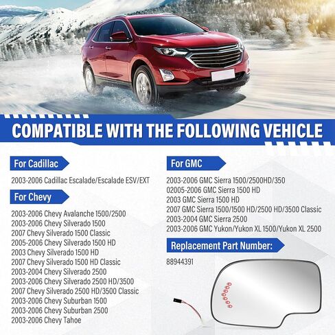 استبدال زجاج المرآة الجانبية للسائق BJSIA Fis 2003-2007 Chevy Silverado، Avalanche، Suburban، Tahoe، GMC Sierra، Yukon، Cadillac Escalade، مرآة رؤية جانبية خارجية مع إشارة الانعطاف in Kuwait