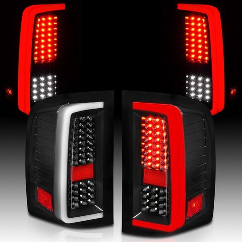 AmeriLite لـ 2007-2013 Chevy Silverado 1500 2500HD 3500HD أسود نقي [Full LED] زوج المصابيح الخلفية البديلة لأنبوب الضوء - جانب السائق والراكب in Saudi Arabia