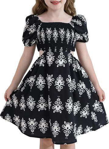 فساتين صيفية للفتيات فستان صيفي كاجوال بأكمام منتفخة للعودة إلى المدرسة مع جيوب للأطفال من عمر 7 إلى 12 سنة in Kuwait