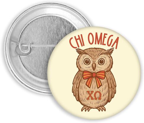 Chi Omega Button Pin Set, Cute Owl Mascot Pin & Yellow Gingham Heart XO Pin, Sorority Gift Bundle for Bid Day, Sorority Big Little Reveal, College Game Day, Chi O Accessories (2-Pack), Chi Omega Gifts in Kuwait