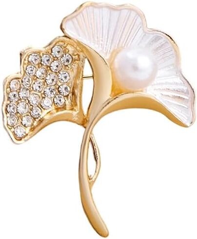 Rose Golden Pearl Flower Brooch for Women, Elegant Floral Pin with Crystal Leaf, Delicate Enamel Petal Brooch for Dresses Coats Scarves Jewelry Accessory in Saudi Arabia