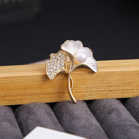 Rose Golden Pearl Flower Brooch for Women, Elegant Floral Pin with Crystal Leaf, Delicate Enamel Petal Brooch for Dresses Coats Scarves Jewelry Accessory in Saudi Arabia