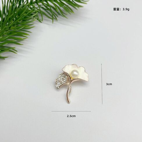 Rose Golden Pearl Flower Brooch for Women, Elegant Floral Pin with Crystal Leaf, Delicate Enamel Petal Brooch for Dresses Coats Scarves Jewelry Accessory in Saudi Arabia