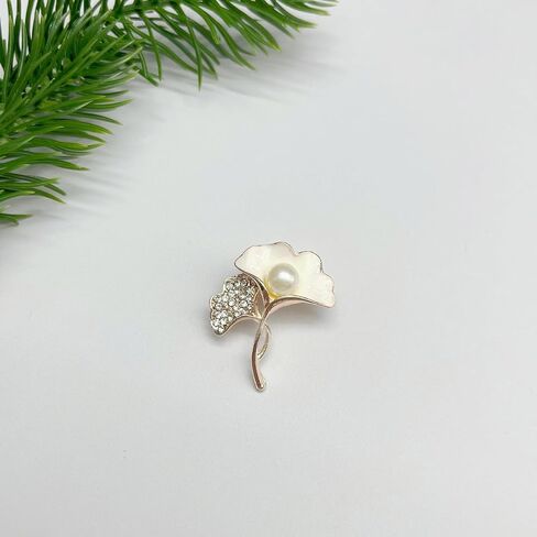 Rose Golden Pearl Flower Brooch for Women, Elegant Floral Pin with Crystal Leaf, Delicate Enamel Petal Brooch for Dresses Coats Scarves Jewelry Accessory in Saudi Arabia