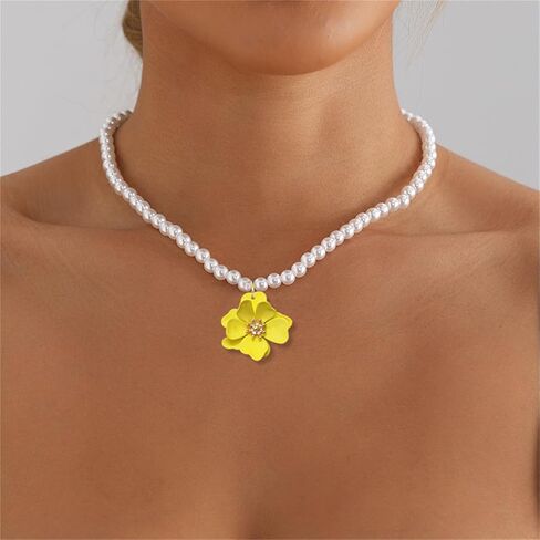 Dreuyet Bohemian Daisy Flower Earrings Necklace Set for Women Boho Layered Matte Long Petal Earring Dainty Floral Pearl Necklace Wedding Spring Holiday Jewelry in Saudi Arabia