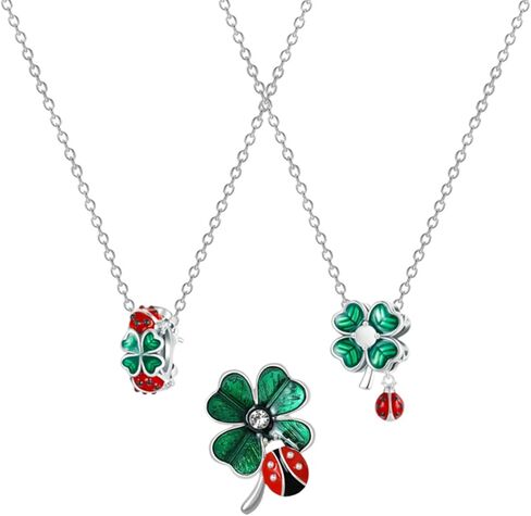 4Pcs Four Leaf Clover Necklace Earrings Brooch Set for Women Green St. Patrick's Day Enamel Necklace Rhinestone Wedding Party Saint Patrick’s Day Accessories Outfit Gift in Saudi Arabia