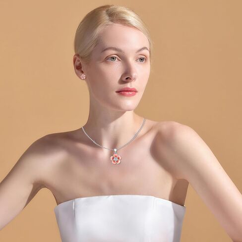 Pink Flower Earrings Necklace with cute Adjustable Ring, Cherry Blossom Earring Flower Jewelry for Women in Kuwait