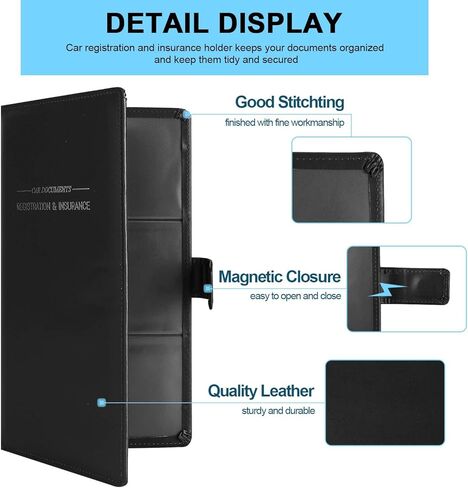 حامل بطاقات تسجيل وتأمين السيارة من الجلد من GNEGNI، حامل مستندات شاحنة السيارات، صندوق قفازات السيارة، محفظة تنظيم الأعمال الورقية مع إغلاق مغناطيسي للرخصة والبطاقات والمستندات الأساسية in Kuwait