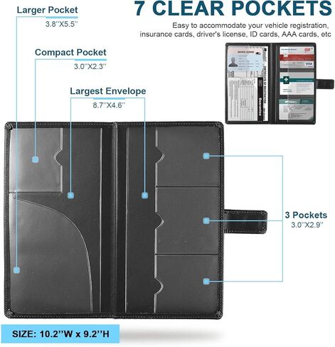 حامل بطاقات تسجيل وتأمين السيارة من الجلد من GNEGNI، حامل مستندات شاحنة السيارات، صندوق قفازات السيارة، محفظة تنظيم الأعمال الورقية مع إغلاق مغناطيسي للرخصة والبطاقات والمستندات الأساسية in Kuwait