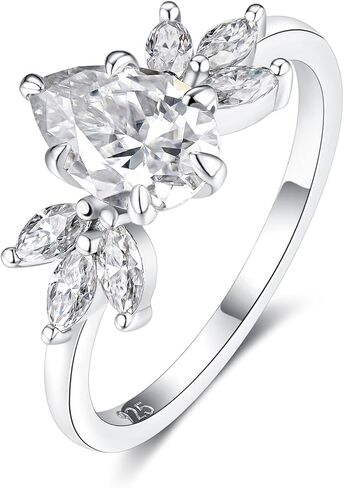 IMOLOVE Moissanite Engagement Ring for Women, Pear Shaped with Marquise Floral Side Stones, 925 Sterling Silver Wedding Band, Sparkling Bridal Promise Ring – Shine Bright, Spend Light in Saudi Arabia