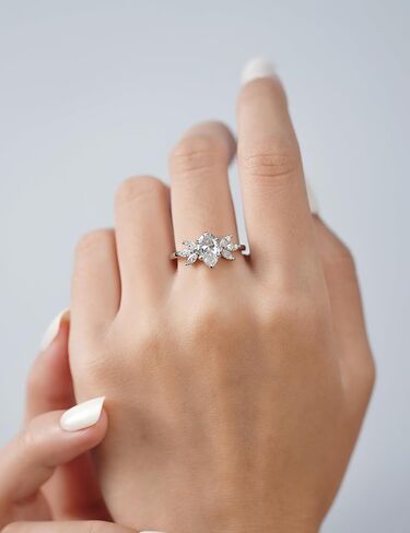IMOLOVE Moissanite Engagement Ring for Women, Pear Shaped with Marquise Floral Side Stones, 925 Sterling Silver Wedding Band, Sparkling Bridal Promise Ring – Shine Bright, Spend Light in Saudi Arabia