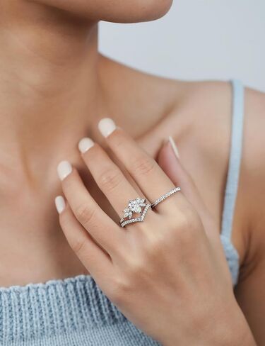 IMOLOVE Moissanite Engagement Ring for Women, Pear Shaped with Marquise Floral Side Stones, 925 Sterling Silver Wedding Band, Sparkling Bridal Promise Ring – Shine Bright, Spend Light in Saudi Arabia