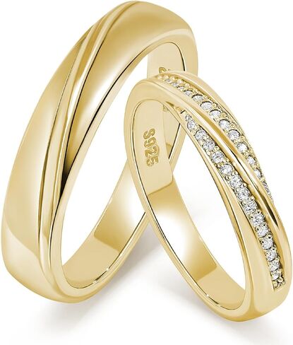 Meissa Promise Rings for Couples His and Her Wedding Ring Band 925 Sterling Silver 2Pcs Engagement Marriage Rings Set Custom Personalized Engravable Matching Rings Gold Plated Size 6-11 in Kuwait