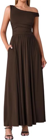 One Shoulder Maxi Dress Summer Casual A Line Wedding Guest Long Formal Dresses with Pockets in Kuwait