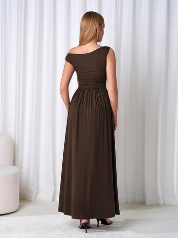 One Shoulder Maxi Dress Summer Casual A Line Wedding Guest Long Formal Dresses with Pockets in Kuwait