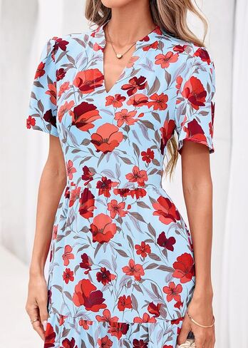KIRUNDO Womens Summer Floral Maxi Dress Short Sleeve V Neck Boho Long Flowy Casual A Line Dresses 2026 Beach Vacation Outfits in Saudi Arabia