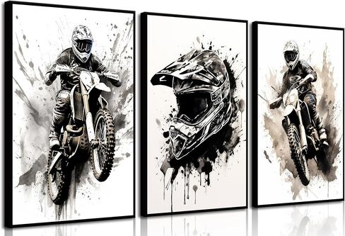 ZUGHRERF Motorbike Trendy Wall Art Black and White Motorcycle Canvas Poster Prints Artwork Cool Racer Sports Pictures Motocross Rider Graffiti Helmet Painting for Boys Teen Man Cave Home Decor 12x16in in Saudi Arabia