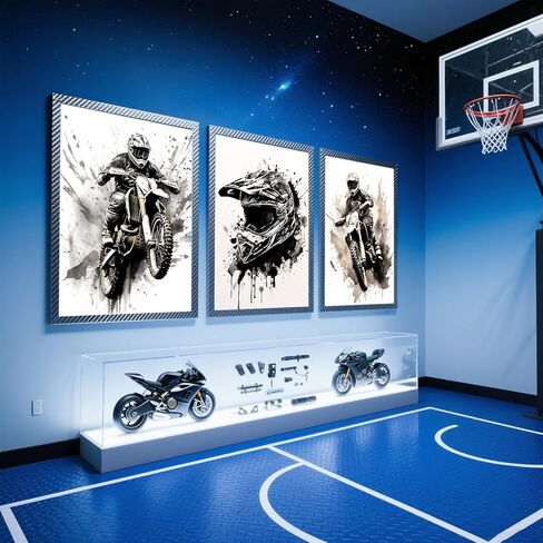 ZUGHRERF Motorbike Trendy Wall Art Black and White Motorcycle Canvas Poster Prints Artwork Cool Racer Sports Pictures Motocross Rider Graffiti Helmet Painting for Boys Teen Man Cave Home Decor 12x16in in Saudi Arabia