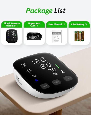 جهاز قياس ضغط الدم، جهاز قياس ضغط الدم التلقائي من أعلى الذراع للاستخدام المنزلي، جهاز ضغط الدم، شاشة عرض خلفية كبيرة، سوار BP رقمي دقيق وقابل للتعديل in Kuwait