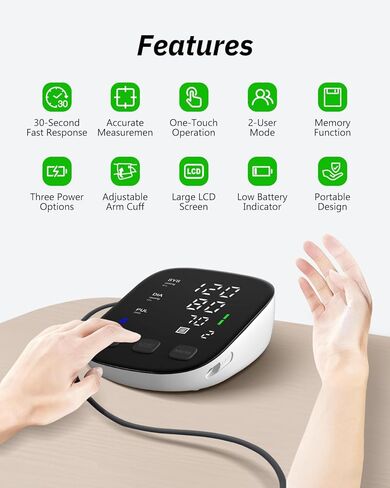 جهاز قياس ضغط الدم، جهاز قياس ضغط الدم التلقائي من أعلى الذراع للاستخدام المنزلي، جهاز ضغط الدم، شاشة عرض خلفية كبيرة، سوار BP رقمي دقيق وقابل للتعديل in Kuwait