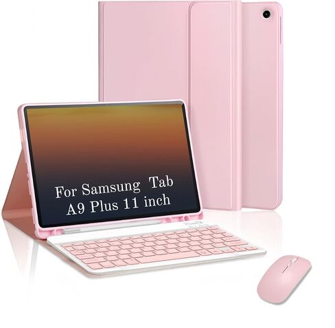 Keyboard Case for Samsung Galaxy Tab A9 Plus/A9+ 11’’ 2023, Samsung A9 Plus Tablet Case with Pen Slot 7 Colors Backlight Detachable Folio Keyboard Cover with Mouse (SM-X210/X216/X218 .(Pink-M-T) in Saudi Arabia