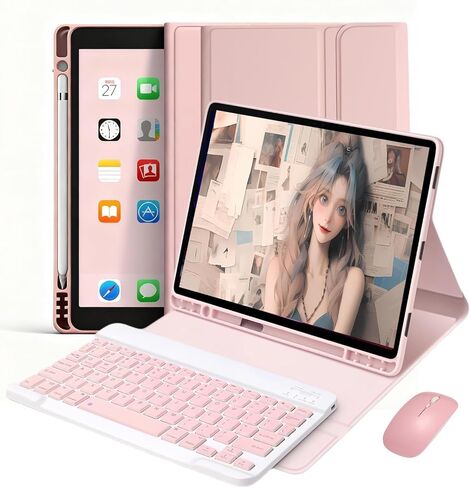 Keyboard Case for Samsung Galaxy Tab A9 Plus/A9+ 11’’ 2023, Samsung A9 Plus Tablet Case with Pen Slot 7 Colors Backlight Detachable Folio Keyboard Cover with Mouse (SM-X210/X216/X218 .(Pink-M-T) in Saudi Arabia