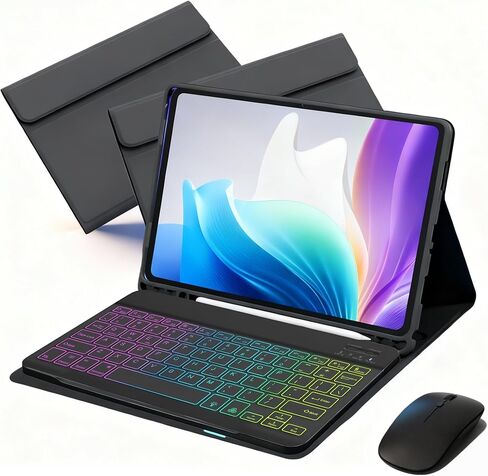 Keyboard Case for Samsung Galaxy Tab A9 Plus/A9+ 11’’ 2023, Samsung A9 Plus Tablet Case with Pen Slot 7 Colors Backlight Detachable Folio Keyboard Cover with Mouse (SM-X210/X216/X218 .(Pink-M-T) in Saudi Arabia